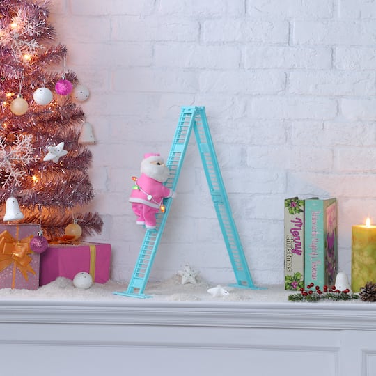 17" Animated Tabletop Pastel Climbing Santa